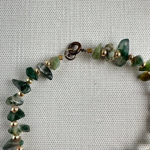 Moss Agate Gemstone Bracelet 8" With Gold-Tone Beads & Spring Ring Clasp - Picture 9 of 9